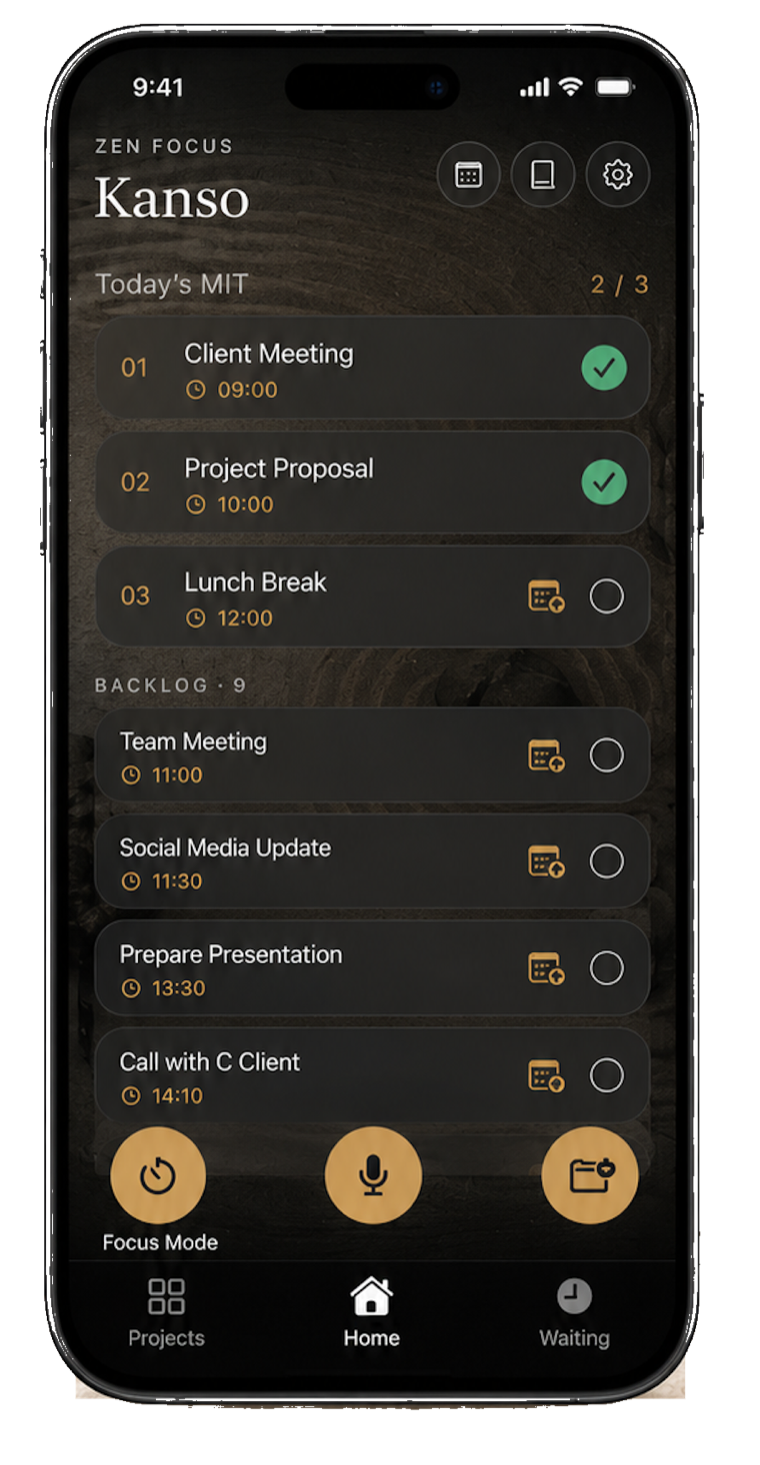 Kanso app — today's tasks