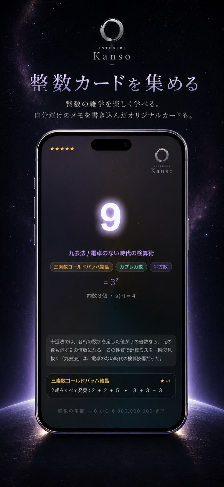 整数カードを集める — 整数の雑学を楽しく学べる。自分だけのメモを書き込んだオリジナルカードも